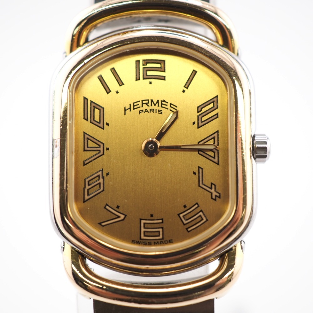 HERMES/エルメス RA1.220 ラリー クオーツ QZ シャンパン文字盤 腕時計 シルバー レディース ブランド
