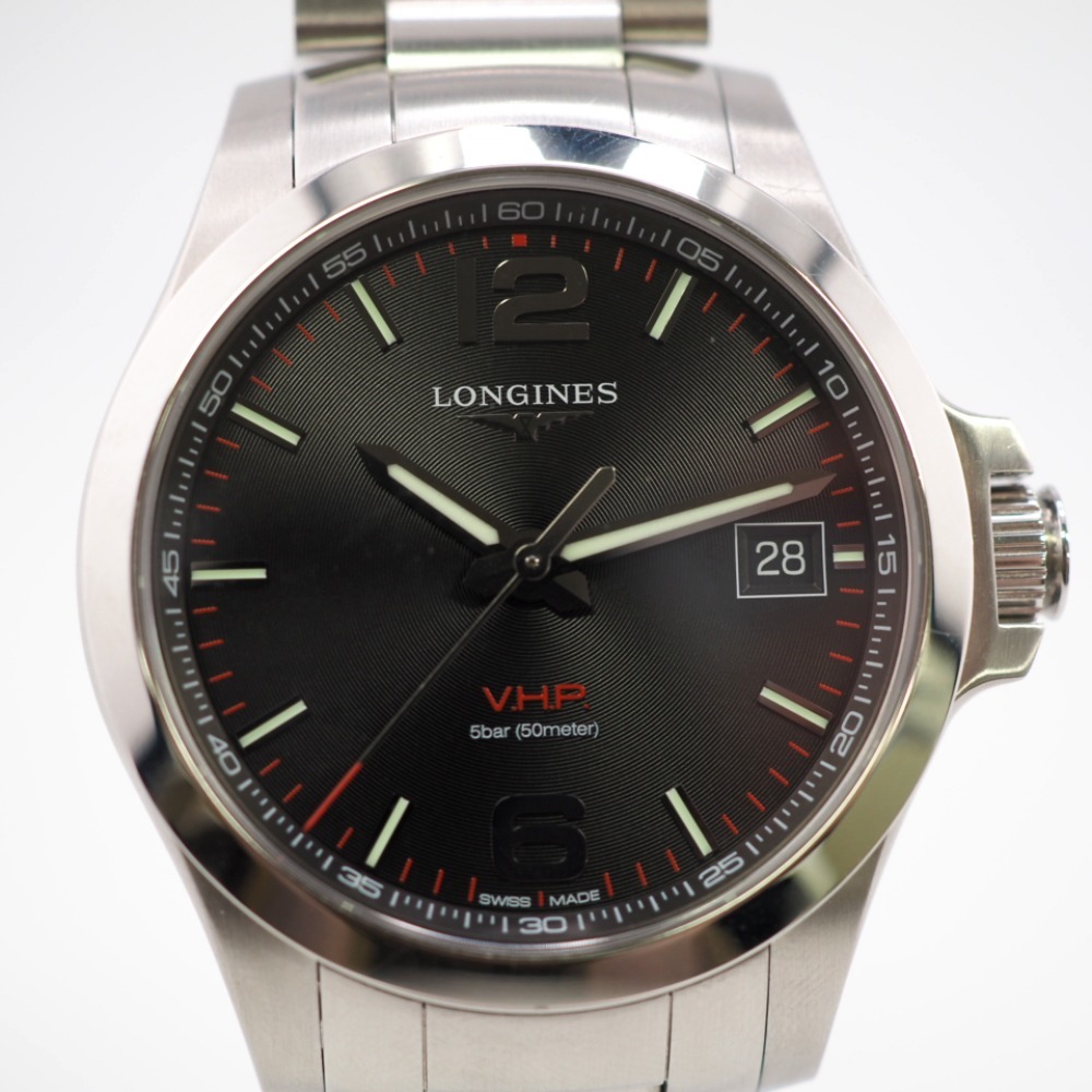 LONGINES/ロンジン L3.716.4 コンクエスト V.H.P クオーツ QZ 黒文字盤 腕時計 シルバー メンズ ブランド