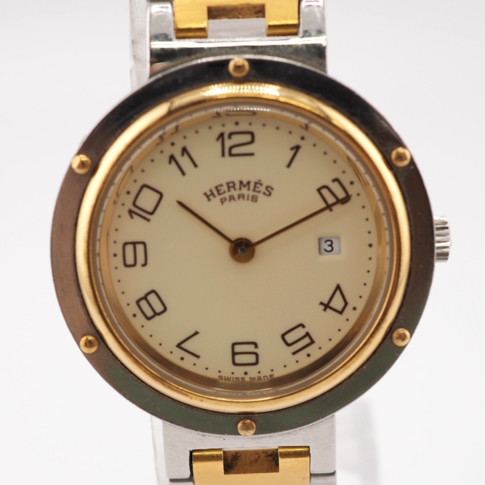 HERMES/エルメス CL4.220 クリッパー クオーツ QZ SS×GP 腕時計 シルバー レディース ブランド