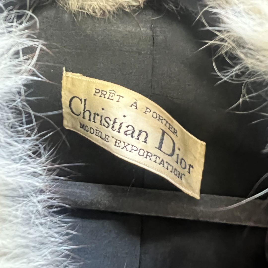 【良品】Christian Dior ファー襟コート ブラック ロング クリスチャンディオール 黒 ダブルボタン ビンテージ vintage