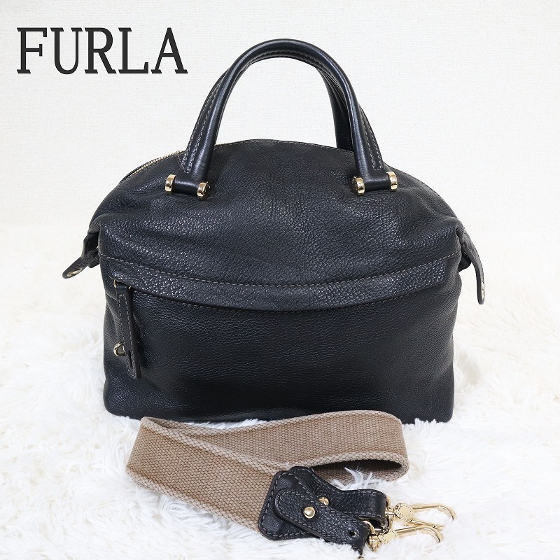 美品 FURLA フルラ ミニボストン ハンドバッグ ショルダーバッグ 2way