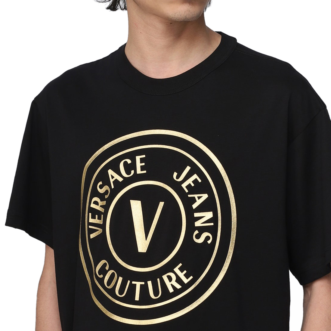 送料無料 2 VERSACE JEANS COUTURE 74GAHT05 CJ00T ブラック Tシャツ カットソー 半袖 size XXL_画像4