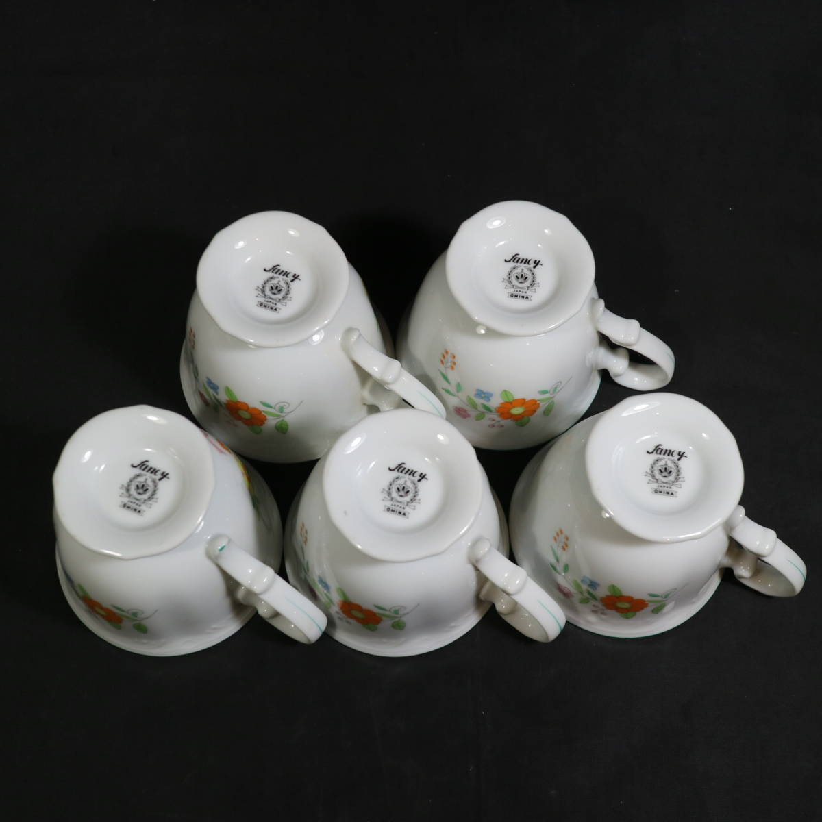 昭和レトロ フランシス Fancy CHAINA JAPAN 陶器 カップ＆ソーサー 5客セット 花柄 食器 コーヒー ティー 兼用 茶器 ビンテージ 当時物_画像5