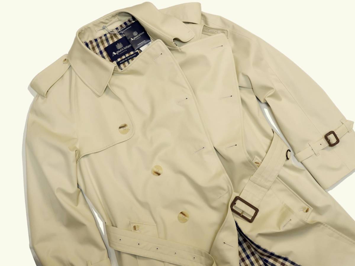 英Aquascutum / 100年トレンチコート [KINGSGATE]＊38R(L~XL) 混紡綿ギャバジン クラブチェック裏 ◎タグ&スペア釦付 未着用 希少Dストック_画像6