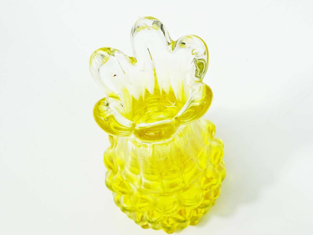 *(TD) Showa Retro glass made vase height : approximately 27cm clear yellow flower base ornament deformation yellow color flower bin flower vase Vintage interior miscellaneous goods 