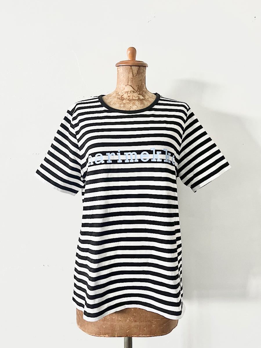 【北欧】marimekko　ロゴボーダー半袖Tシャツ　サイズL　白黒_画像4