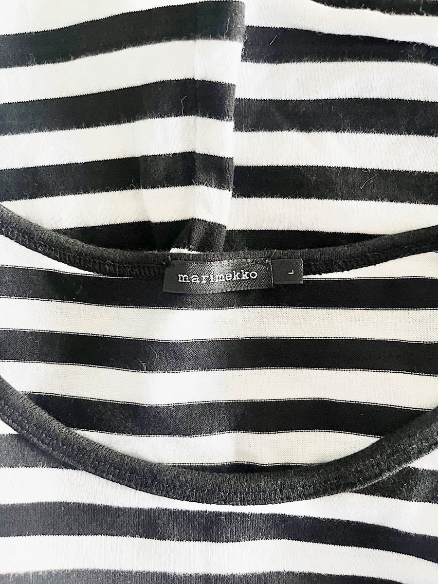【北欧】marimekko　ロゴボーダー半袖Tシャツ　サイズL　白黒_画像8