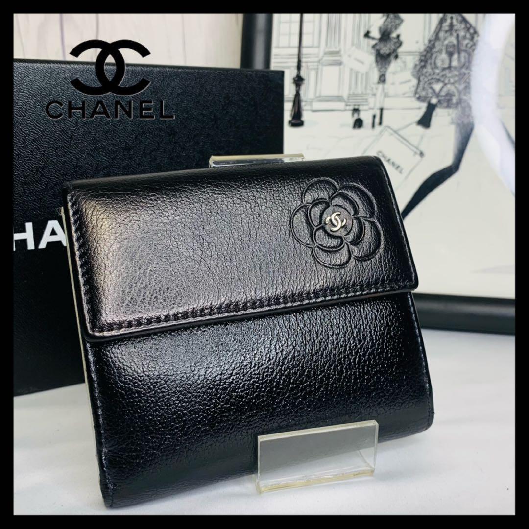 ◆美品◆ CHANEL シャネル 長財布 カメリア ココマーク ブラック レザー