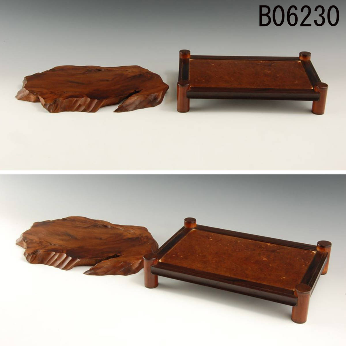 春のコレクション B06230 木の台 2つセット【保証】：真作 木工、竹工芸