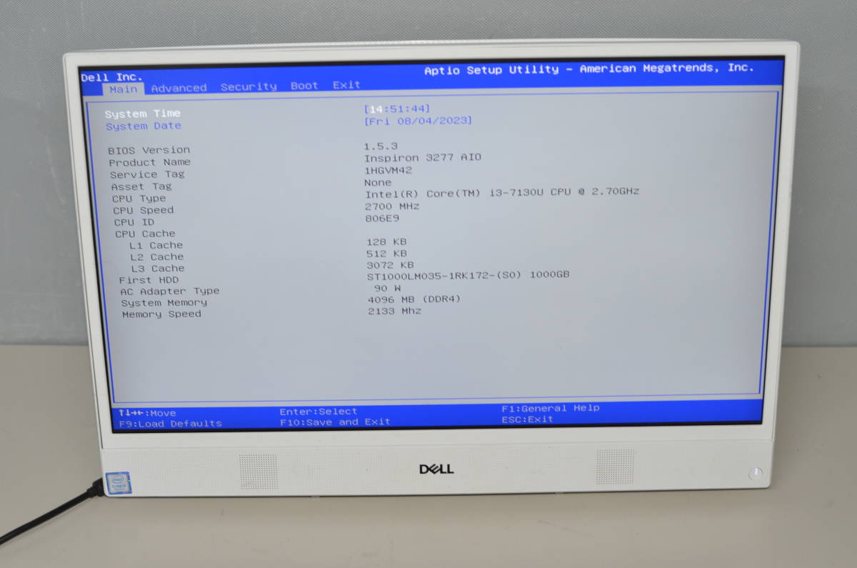 ジャンク品　一体型パソコン DELL Inspiron 3277 core i3-7130U HDD1TB メモリー4GB
