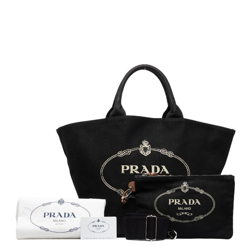 プラダ カナパ ハンドバッグ ショルダーバッグ 2WAY 1BG163 ブラック キャンバス レディース PRADA 【中古】