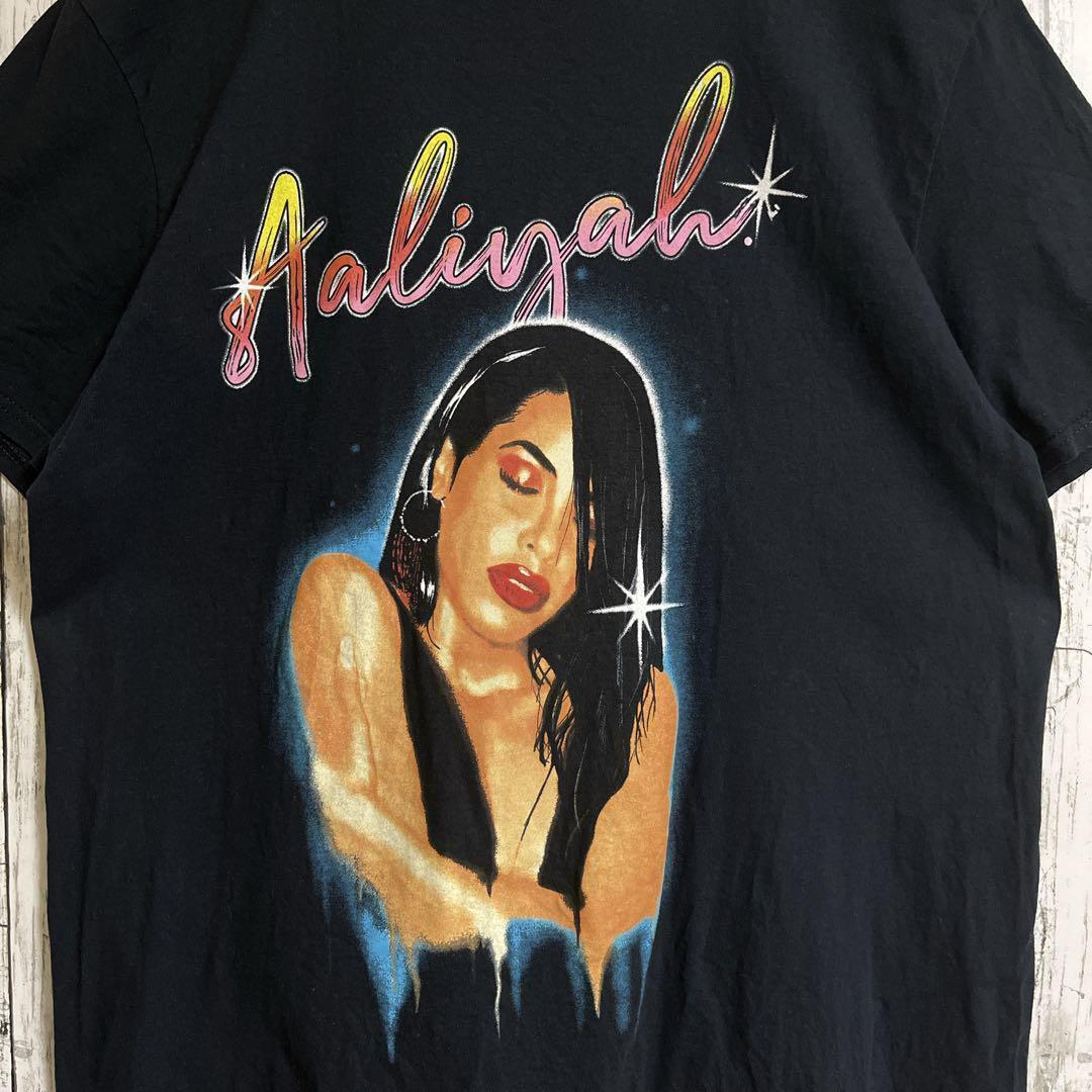 AALIYAH アリーヤ ミュージックTシャツ ヒップホップTシャツ バンドTシャツ ラップT L 黒 ブラック 古着 HTK1792