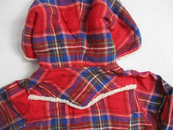 BE402[moujonjon* Moujonjon ] with a hood . check pattern long sleeve cut and sewn woman . red *. blue 110