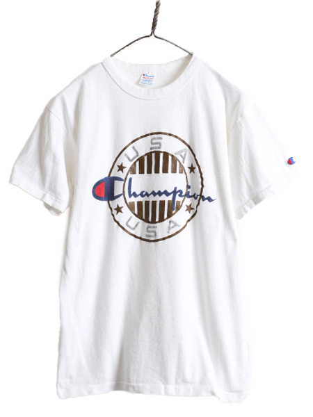 80s USA製 ■ チャンピオン 100% コットン ロゴ プリント Tシャツ メンズ M / Champion 80年代 ビンテージ トリコタグ シングルステッチ 白