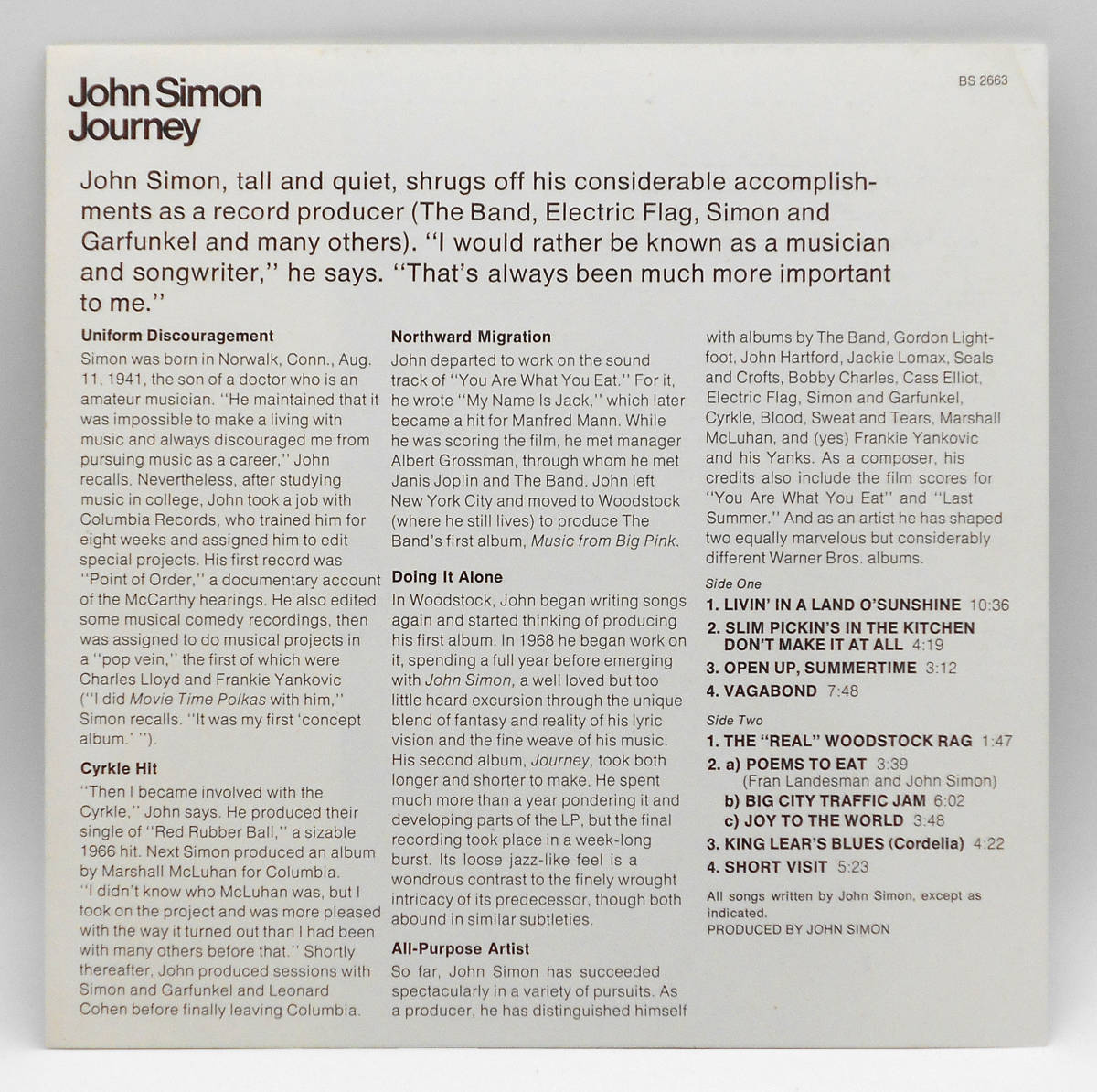 ★US ORIG LP★JOHN SIMON/Journey 1972年 初回緑ラベル プロモ資料付 ポスター付 WOODSTOCK名作 THE BAND「Music From Big Pink」PRODUCER_プロモ資料