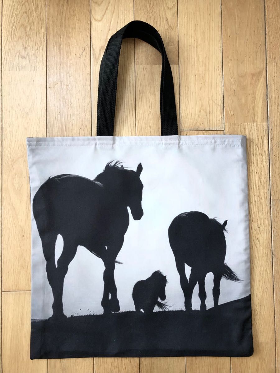 ハンドメイド ぺたんこBigトートバッグ 馬柄 シルエット