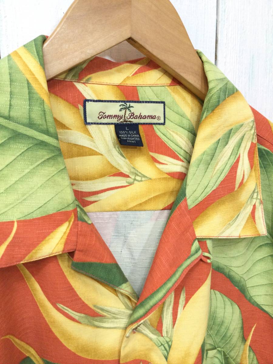 Tommy Bahama トミーバハマ 美品 シルクシャツ アロハシャツ ハワイアン シルク半袖開襟シャツ メンズL 大きめ 良品綺麗_画像3