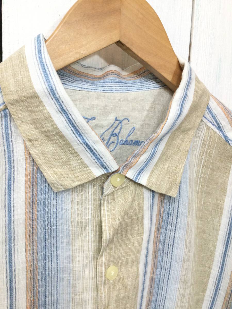 Tommy Bahama トミーバハマ リネンシャツ ストライプシャツ リネン 半袖シャツ メンズXL 良品綺麗の画像3