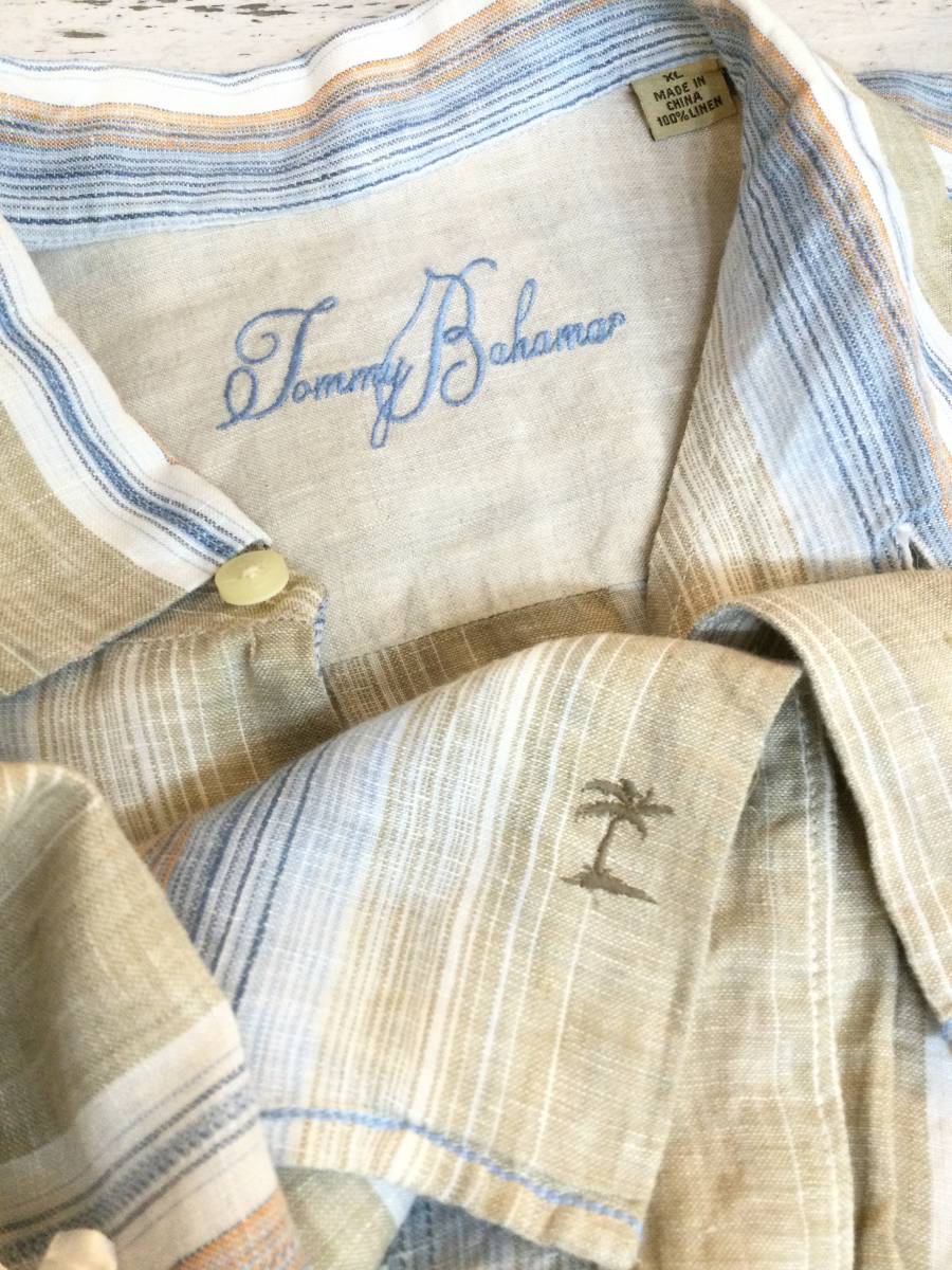 Tommy Bahama トミーバハマ リネンシャツ ストライプシャツ リネン 半袖シャツ メンズXL 良品綺麗の画像10