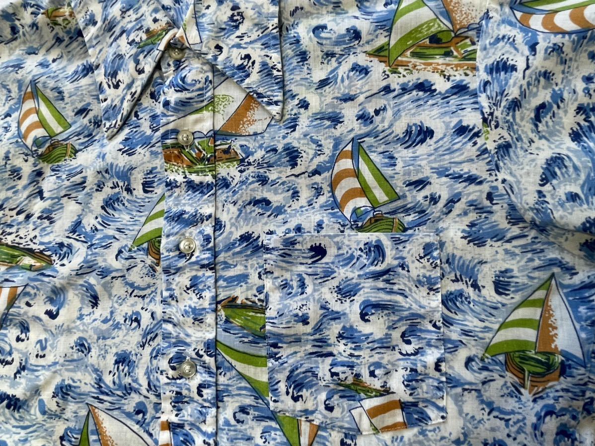 送料無料【Permanet PRESS】Yシャツタイプ アロハシャツ 総柄 メンズMサイズ 爽やかな水色系の画像7