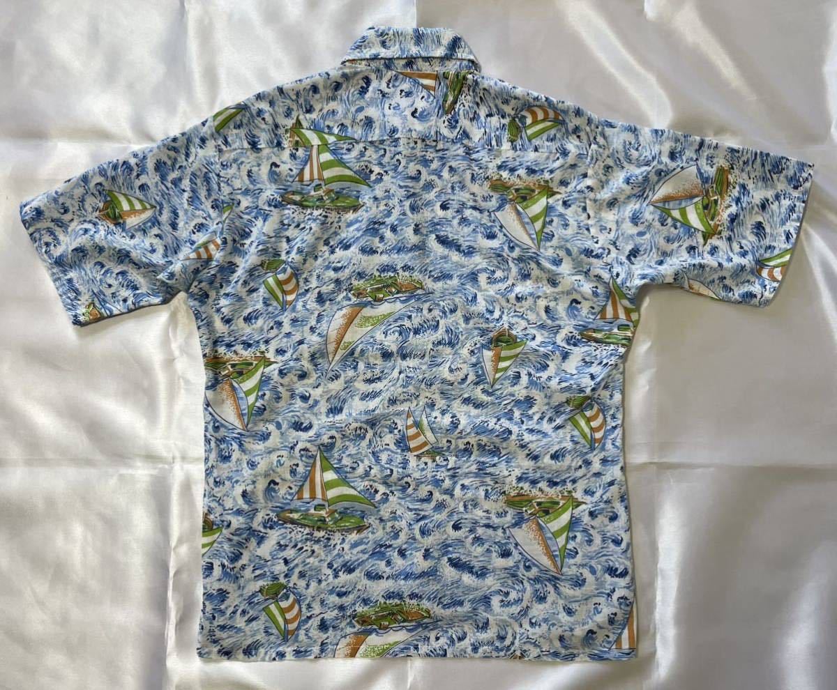 送料無料【Permanet PRESS】Yシャツタイプ アロハシャツ 総柄 メンズMサイズ 爽やかな水色系_画像2