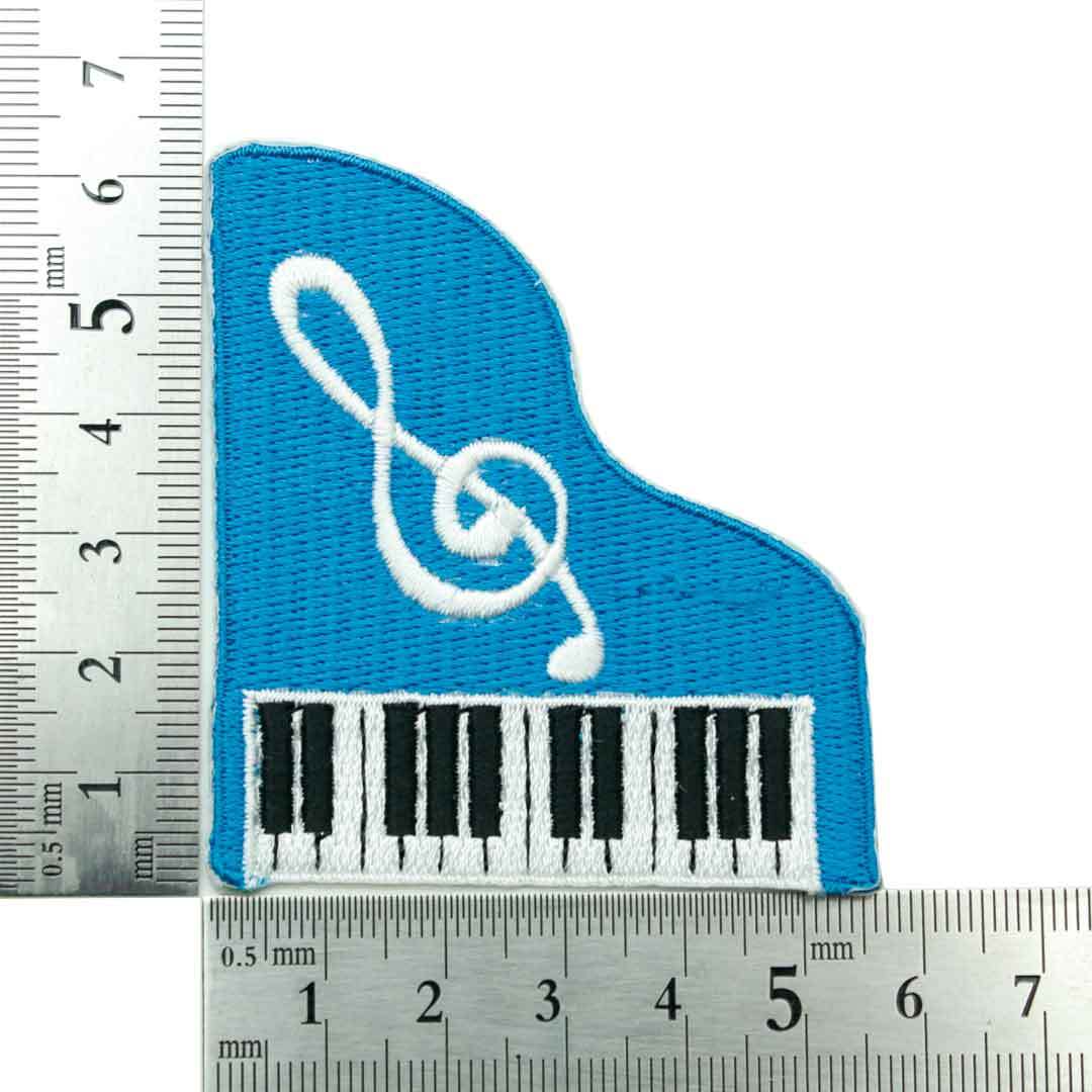 アイロンワッペン ピアノ 楽器 ミュージック PIANO ブルー 簡単貼り付け アップリケ 刺繍 裁縫_画像2