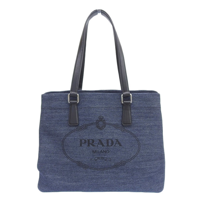 独特の上品 デニム トートバッグ PRADA プラダ レザー OB1525 新入荷