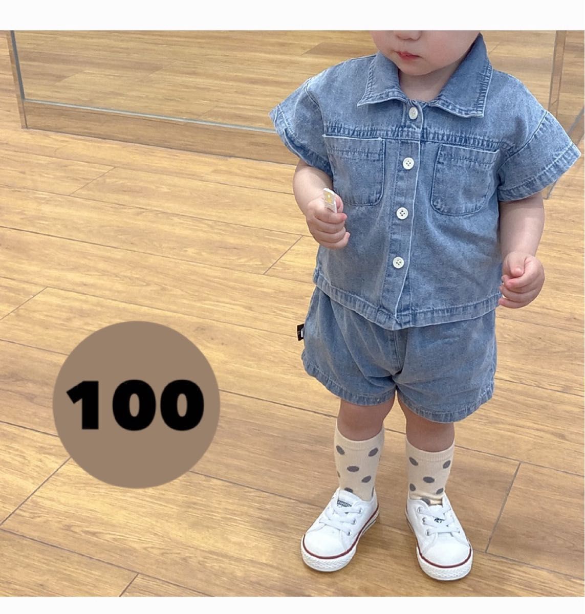 韓国 子供服 キッズ デニム セットアップ 半袖 パンツ 100