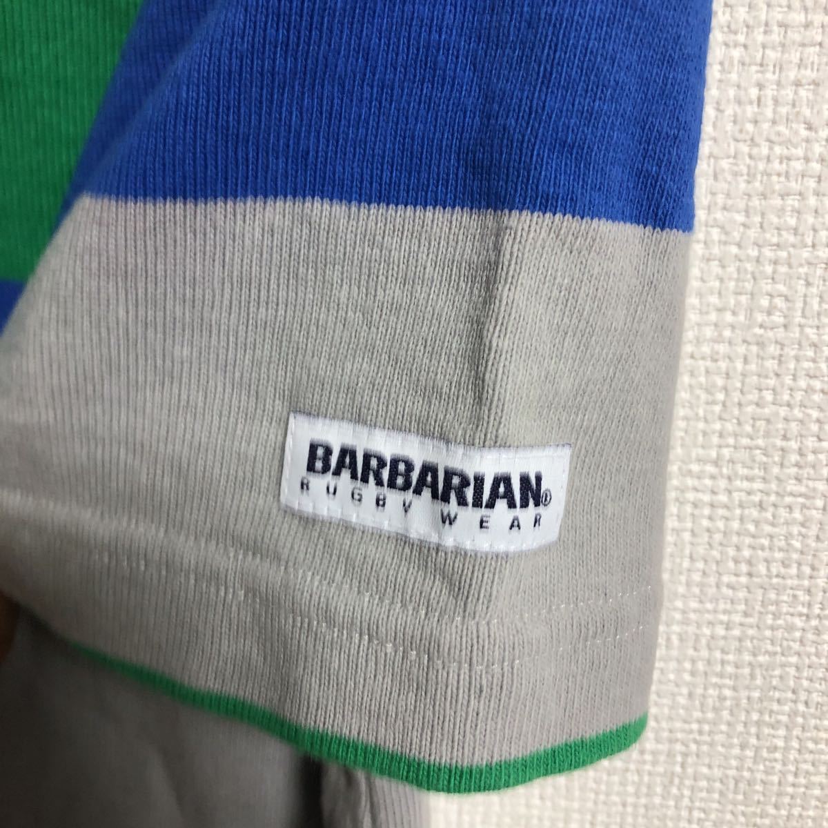 【定番】BARBARIAN ボーダー　ラガーシャツ　xsサイズ グリーン、ブルー　半袖　太ピッチ_画像9