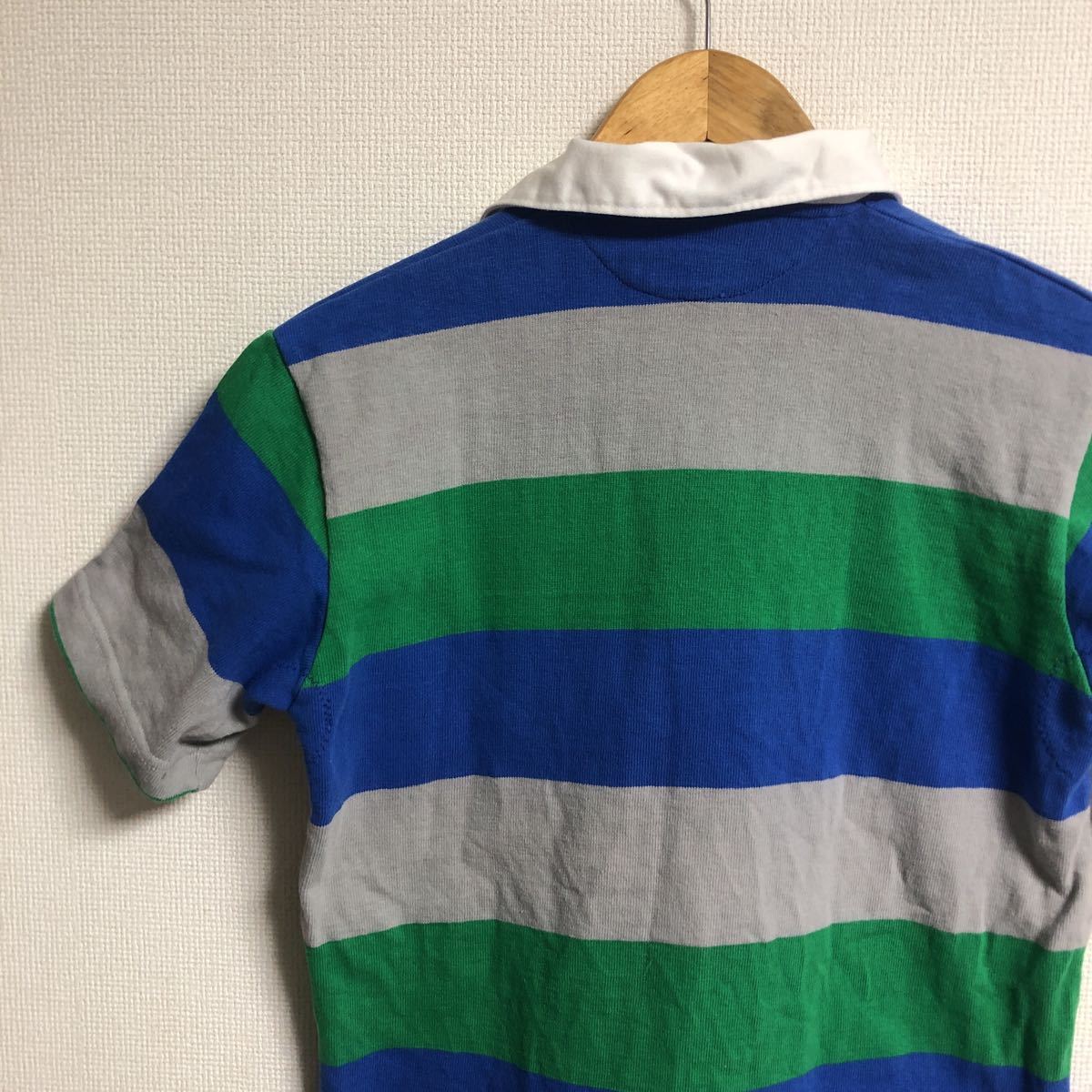 【定番】BARBARIAN ボーダー　ラガーシャツ　xsサイズ グリーン、ブルー　半袖　太ピッチ_画像8
