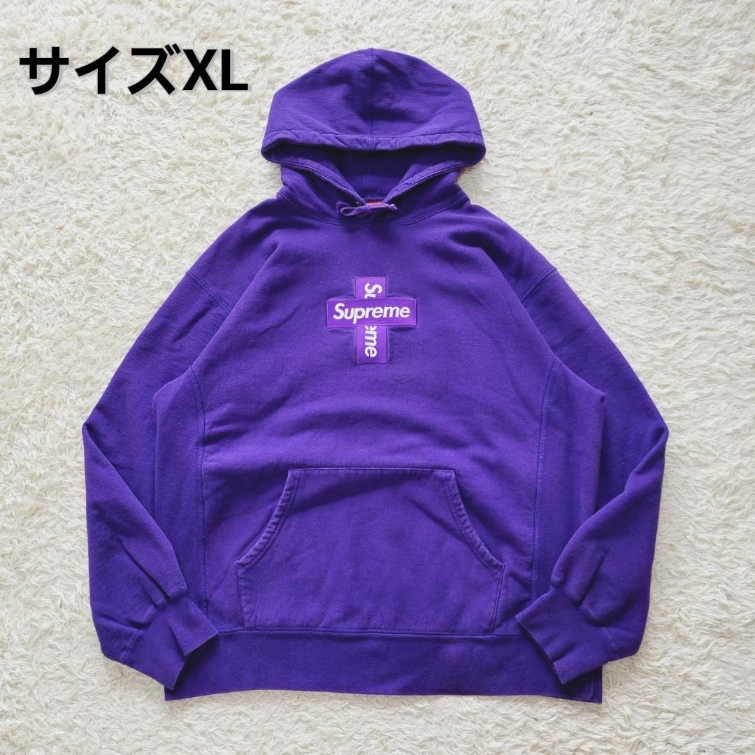 美品Supreme cross boxlogoクロスボックスパーカーL紫パープル-