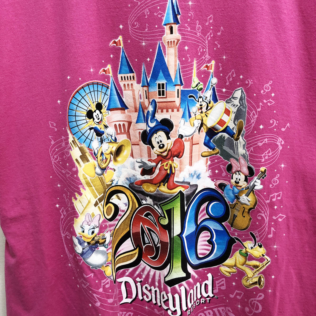 USA 古着 半袖 Tシャツ DisneyLand ピンク メンズL WALT DISNEY WORLD ミッキーマウス ミニーマウス プルート BA1130_画像4