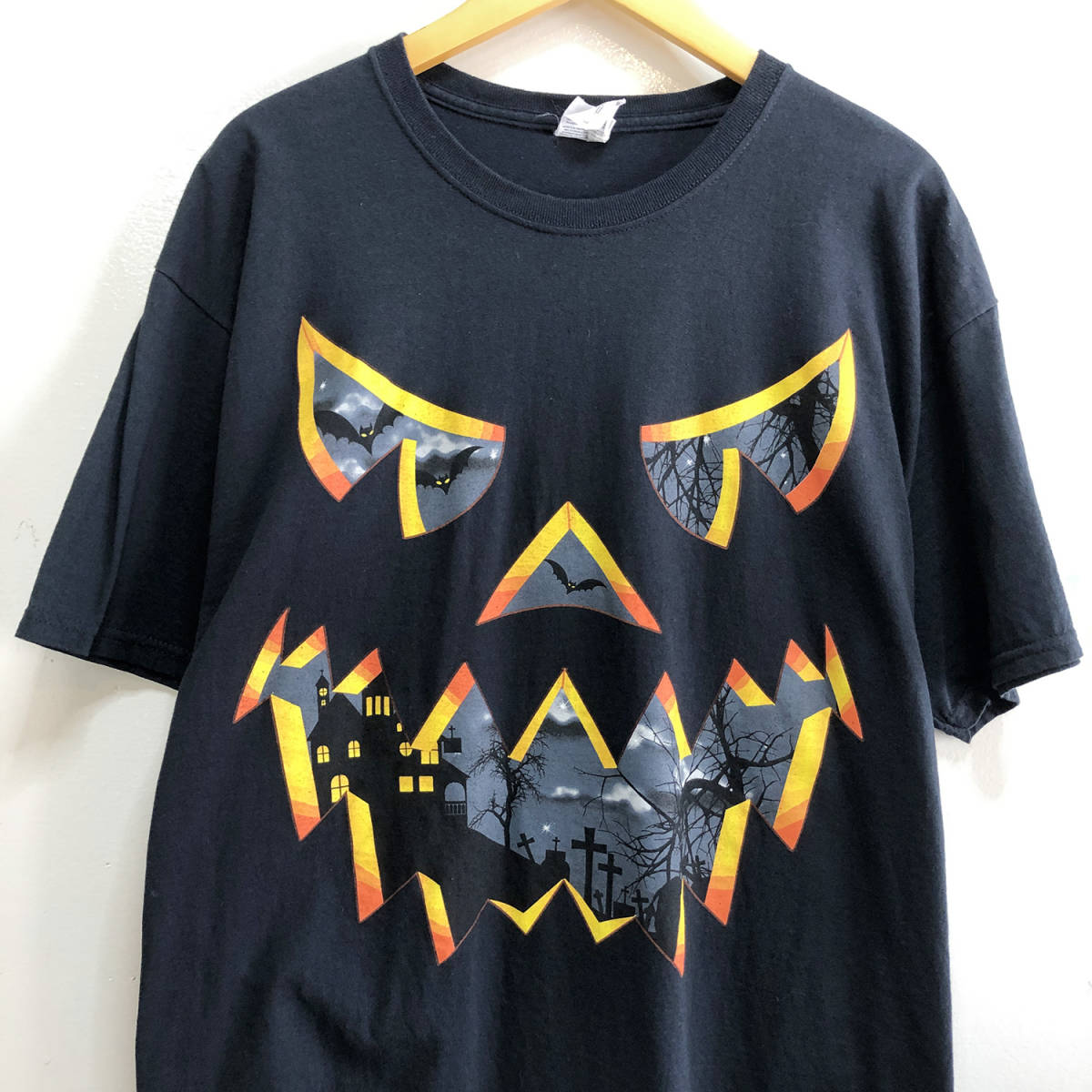 USA 古着 半袖 Tシャツ FRUITOFTHELOOM 黒 メンズL ハロウィーン ハロウィーン仮想 ジャック・オー・ランタン BA1208_画像4