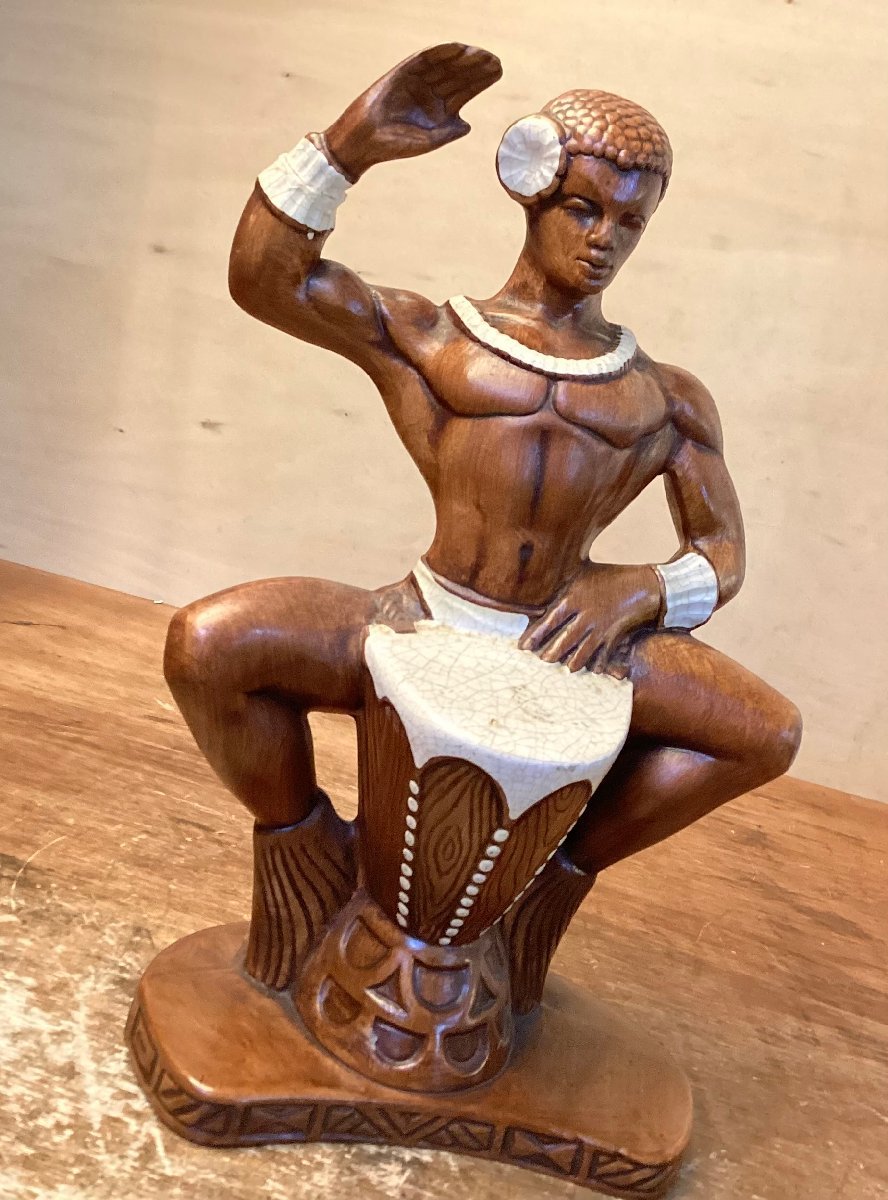 TT-564 ■送料込■ トレジャークラフト ハワイ フラダンス パフドラム 人形 彫刻 陶器 工芸品 USA インテリア 置物 高さ:26cm 755g /くGOら_画像1