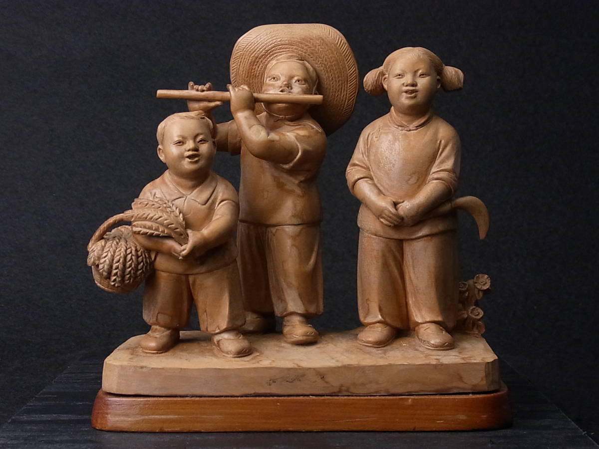 d386 中国細密木彫人物農夫子供たち/ 唐物古玩| JChere雅虎拍卖代购