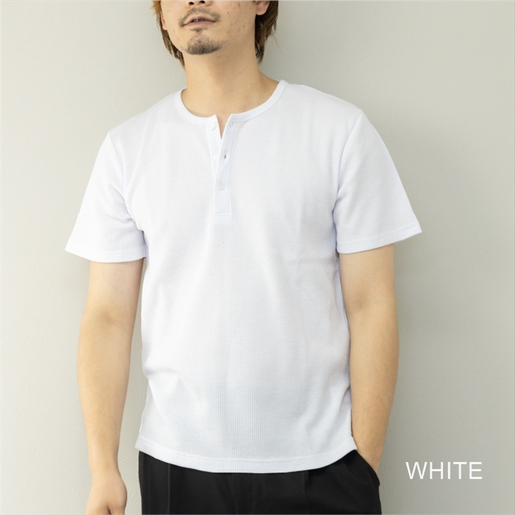 [ immediate bid postage included ] white size M wild . from Lux . till SKKONE Henley neckline short sleeves T-shirt waffle ground (... thermal cloth )