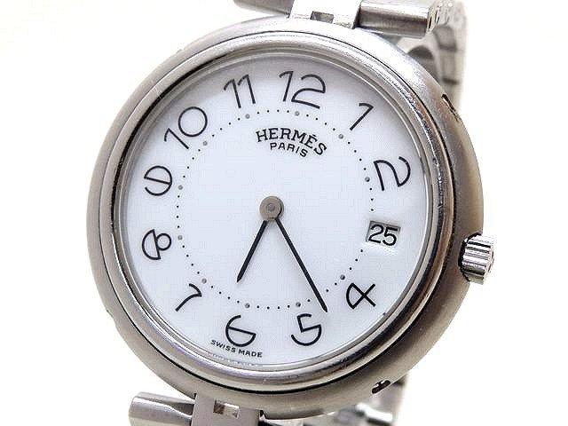 エルメス 時計 ■ プロフィール ステンレス シルバーカラー ホワイト 文字盤 メンズ クォーツ 腕時計 HERMES □5G5H
