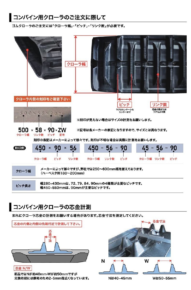 KBL コンバイン用ゴムクローラ 4039N7：幅 400xピッチ 72xリンク数 39 ※1本の価格になります_画像3