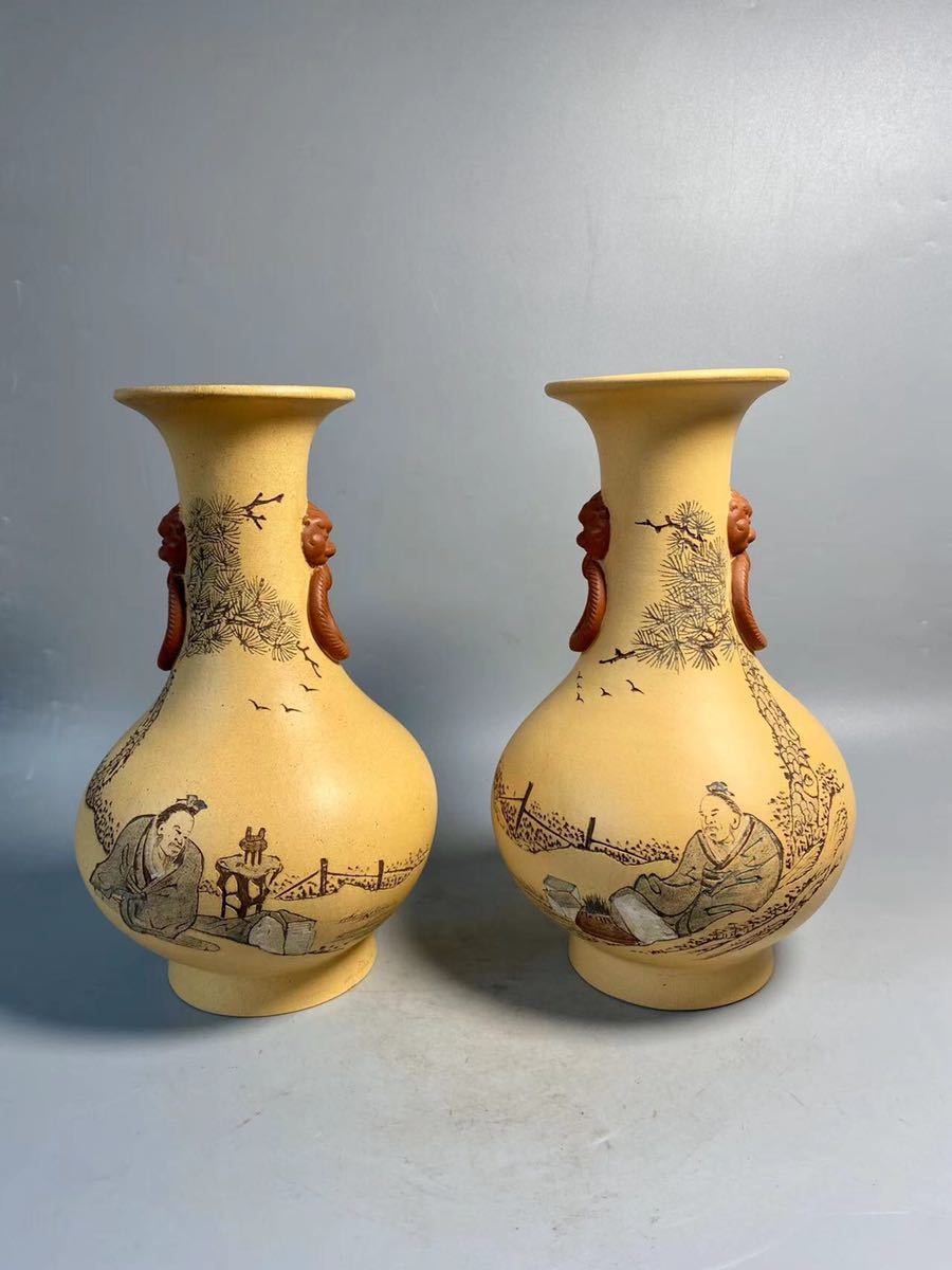 旧家蔵出白泥朱泥花瓶花入煎茶道具中国宜興紫砂紫泥中国美術中国古玩花