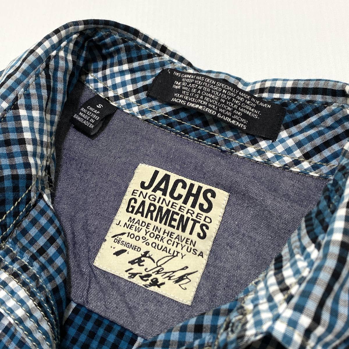 JACHS Engineered Garments エンジニアドガーメンツ 2way コットン チェック シャツ S 青系 メンズ アメカジ USA規格 23-0725_画像6