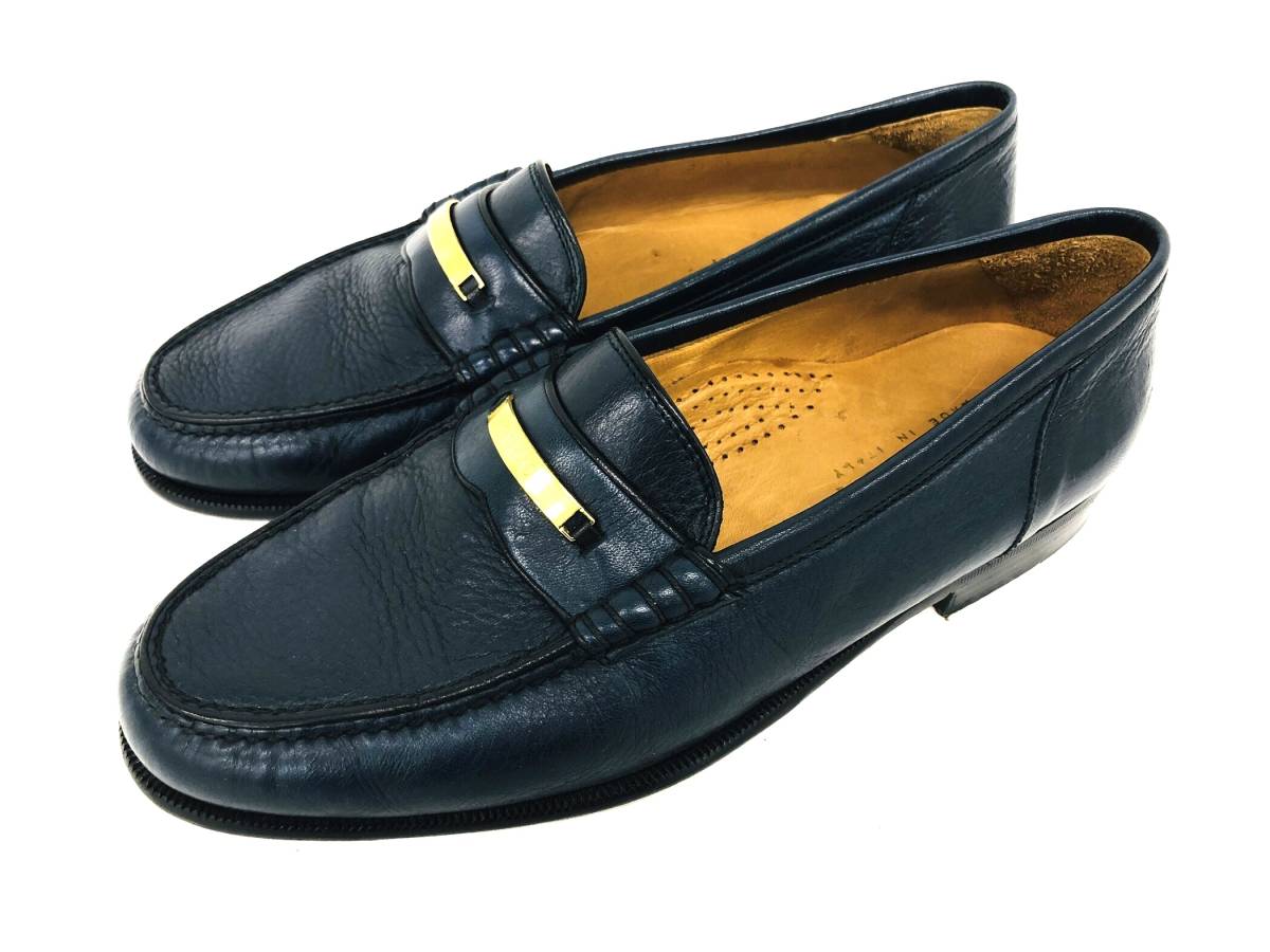 T8/199 GUCCI グッチ ロゴプレート ローファー シューズ 靴 43 1/2