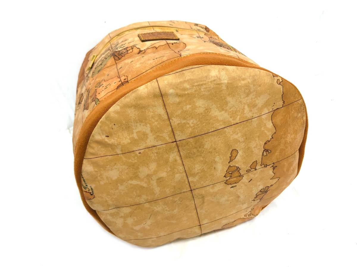 204 PRIMA CLASSE プリマクラッセ 世界地図柄 巾着型 ボンサック リュック ゴールド金具 ベージュ/ブラウン_画像5