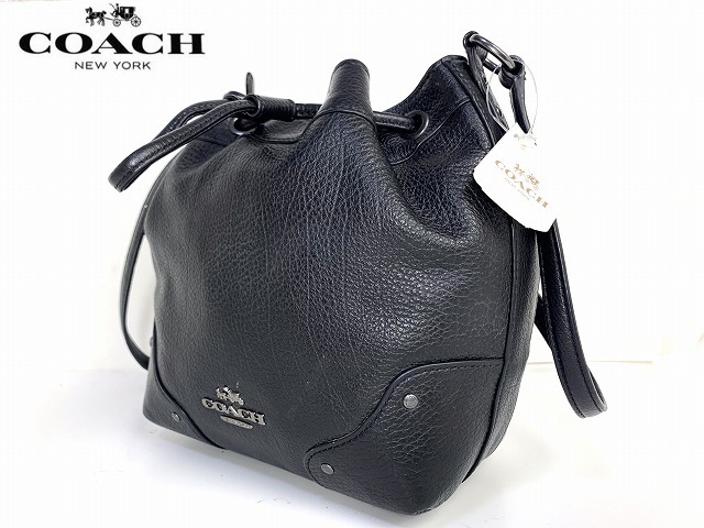  ultimate beautiful goods * free shipping * Coach COACH Mickey draw -stroke ring leather pouch shoulder bag black 