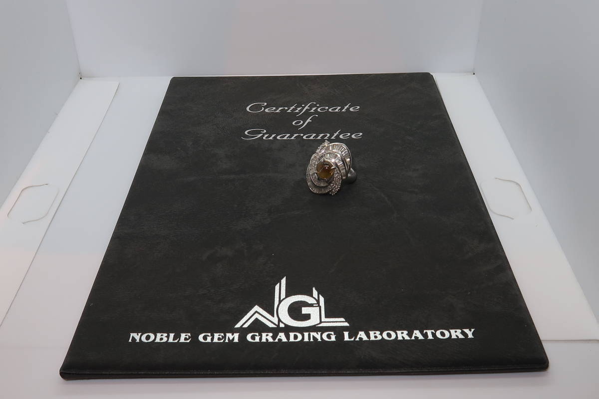 新しいスタイル ▲▽Pt900 天然クリソベリルキャッツアイ 2.46ct ダイヤモンド 1.70ct リング 8号 鑑別書付△▼ キャッツアイ、猫目石