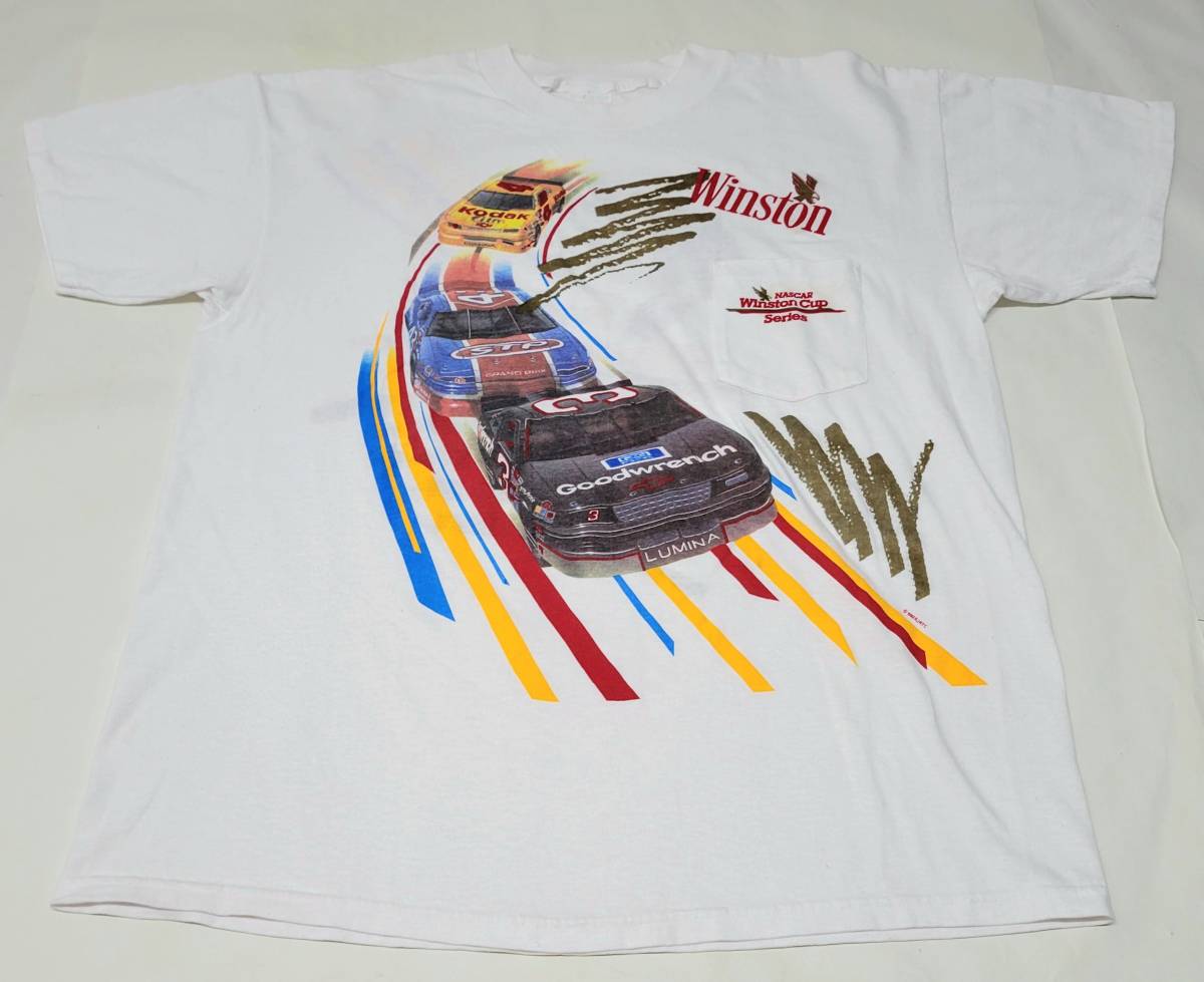 美品 92年 USA製 vintage NASCAR WINSTONCUP 前後プリント ポケットTシャツ XLサイズ ナスカー ポケT 90年代 90s アメリカ製 stp Kodak_画像1