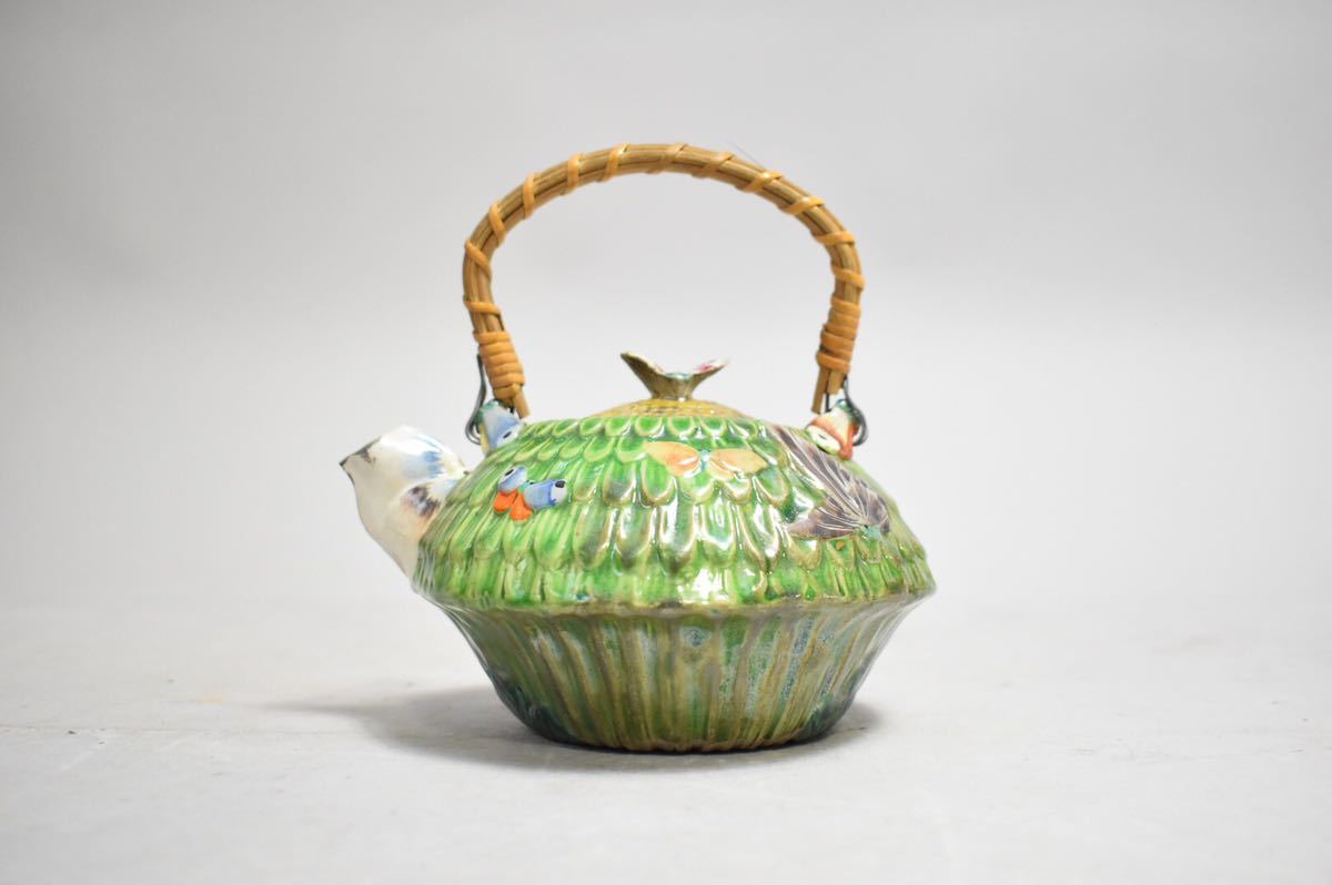 英】362 時代萬古焼色絵水注日本美術煎茶道具煎茶器急須骨董品美術品古