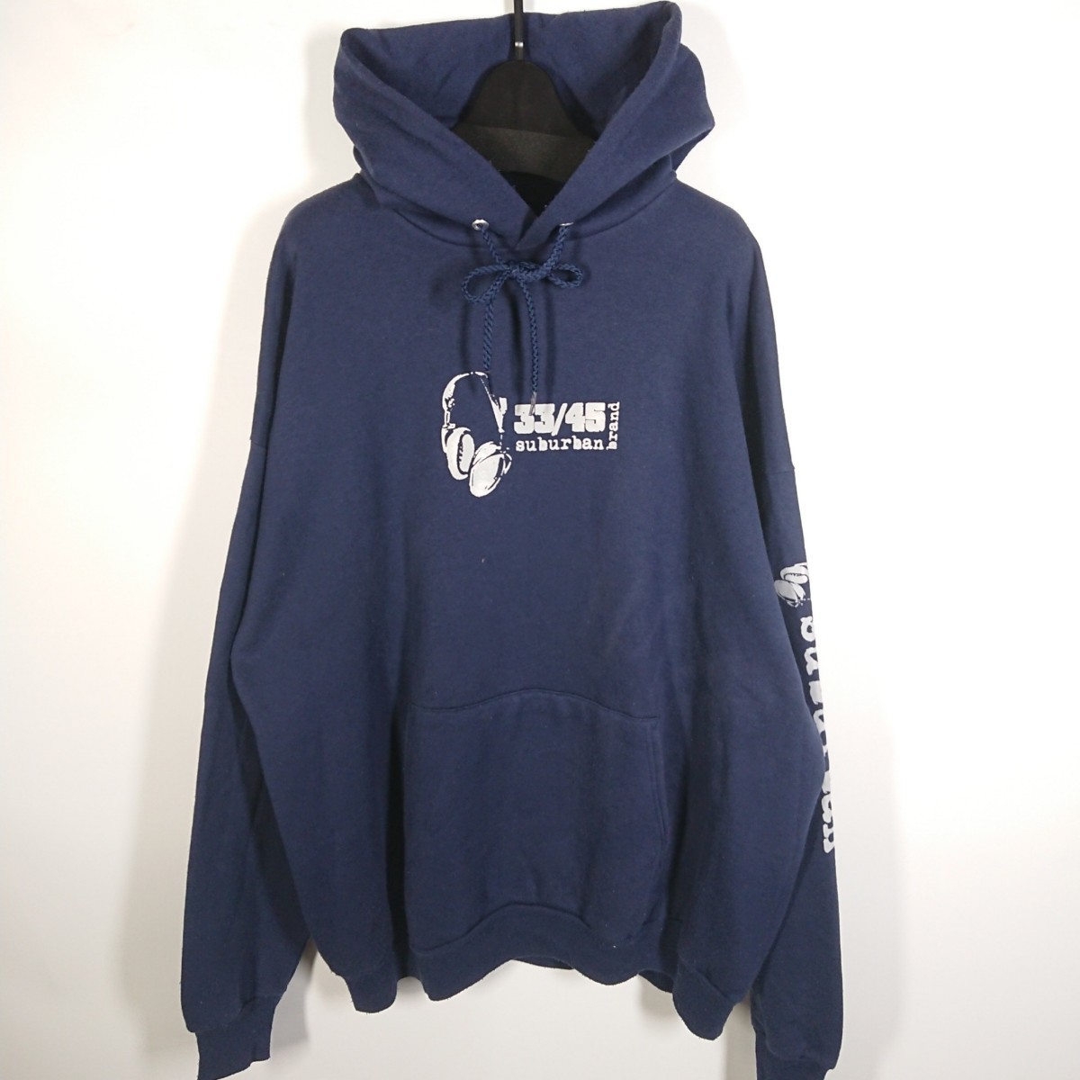 XL suburban clothing tech brand ネイビー プルオーバーパーカー スウェット 裏起毛 長袖 リユース ultramto pa0254_画像1