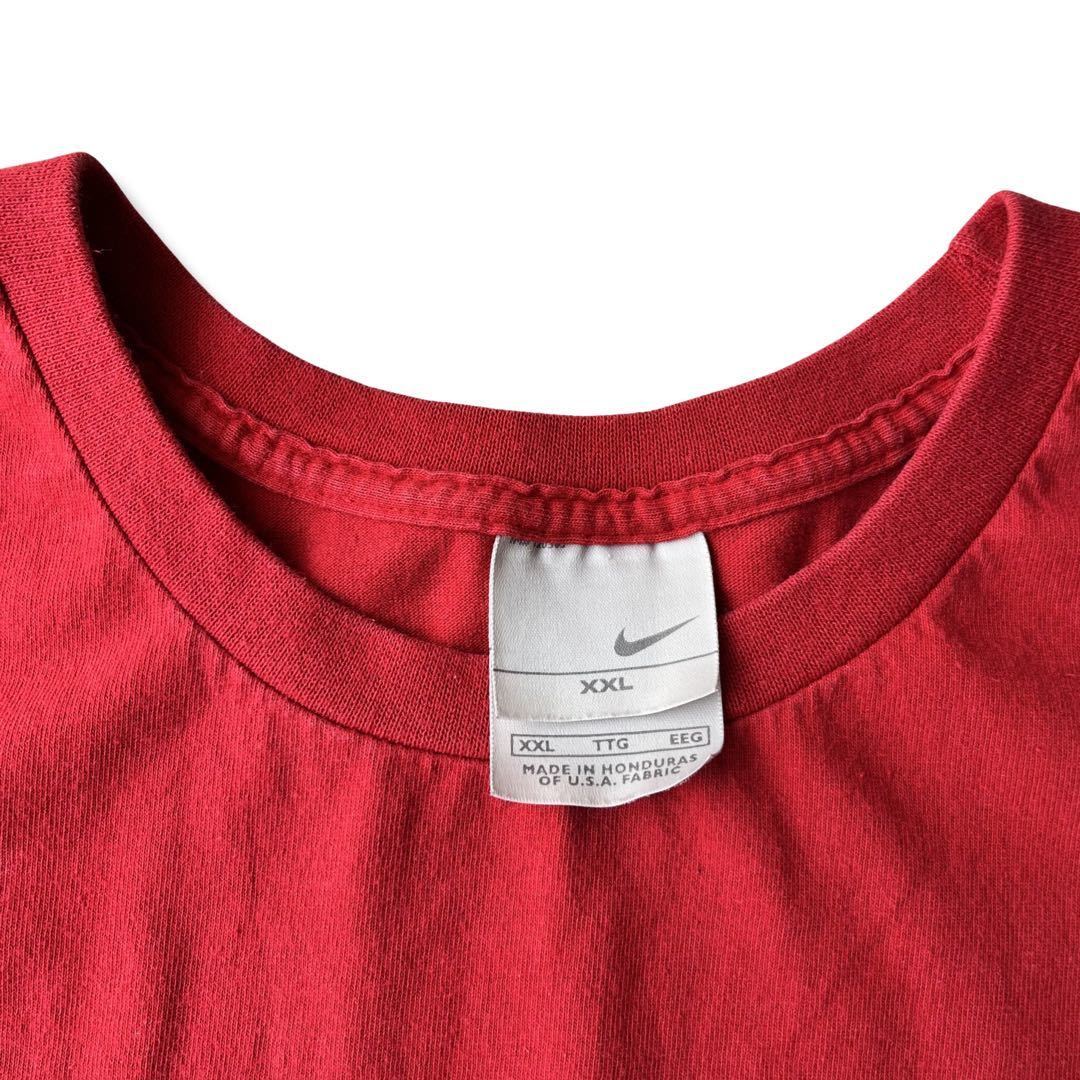 【00s】NIKE(ナイキ) AIR スウォッシュロゴ プリントTシャツ 2XL レッド/赤 ビッグシルエット クルーネック アームロゴ 半袖Tシャツ 古着