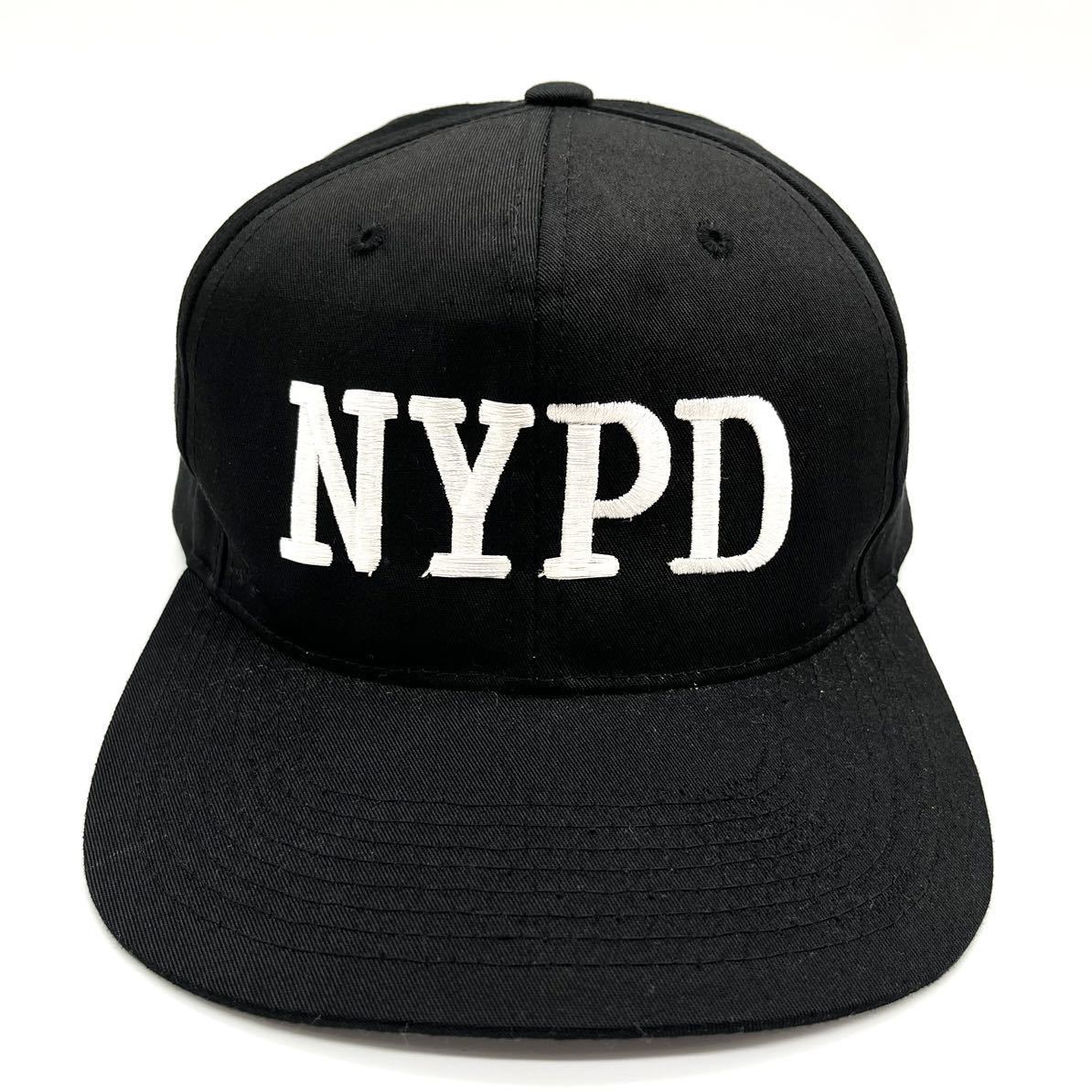 【ヴィンテージ】90s NYPD(ニューヨーク市警察) 刺繍ロゴ 6パネルキャップ ブラック/黒 スナップバック フラットバイザー 90年代 Cap 帽子