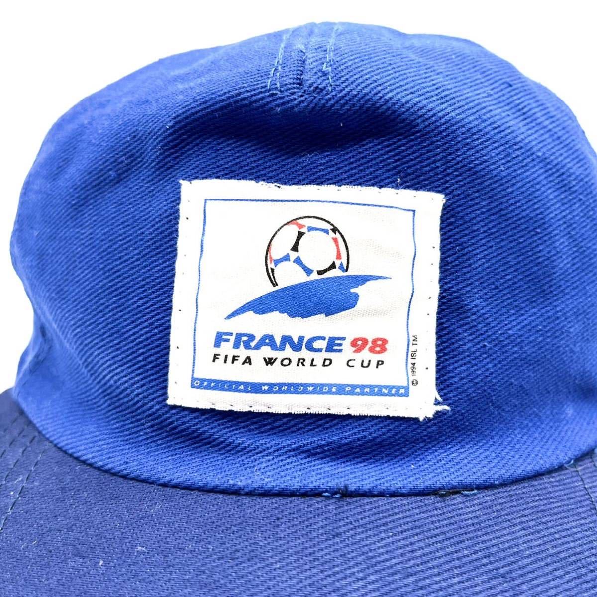 【ヴィンテージ】90s 1998年FIFAワールドカップ フランス大会 2トーン プロモーションキャップ 青×紺 アジャスターレール 5パネル 帽子